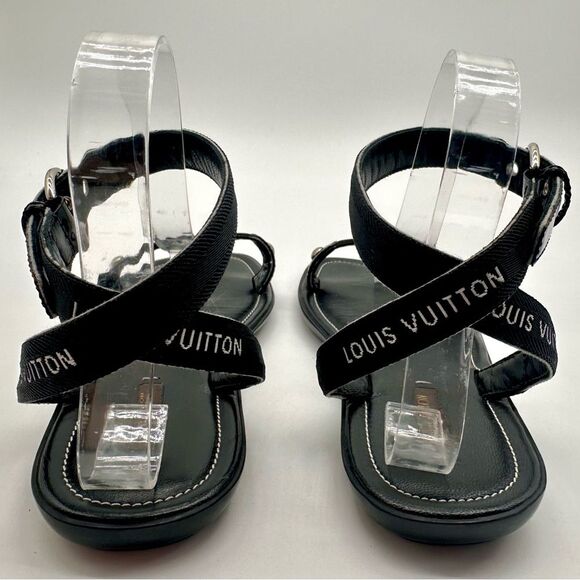 Louis Vuitton Passenger Black Flat Strappy Ankle Wrap Sandals EU 38 US 8 - Picture 4 of 11
